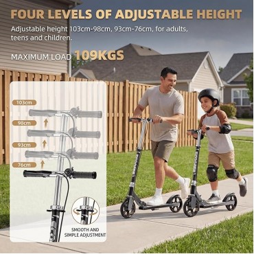 Scooters for Kids 8-12, Teens & Adults - Foldable Commuter Scooter with Bell, Hand Brake & Adjustable Height, 220 LB Weight Capacity, Perfect for School, Campus, Park Rides